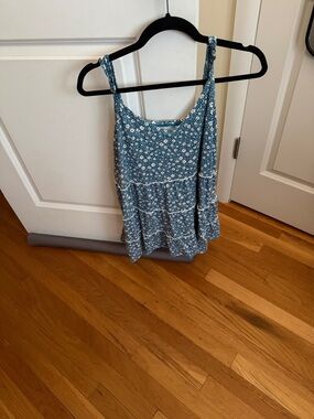 torrid Blue Floral V-Neck Slub Jersey Top